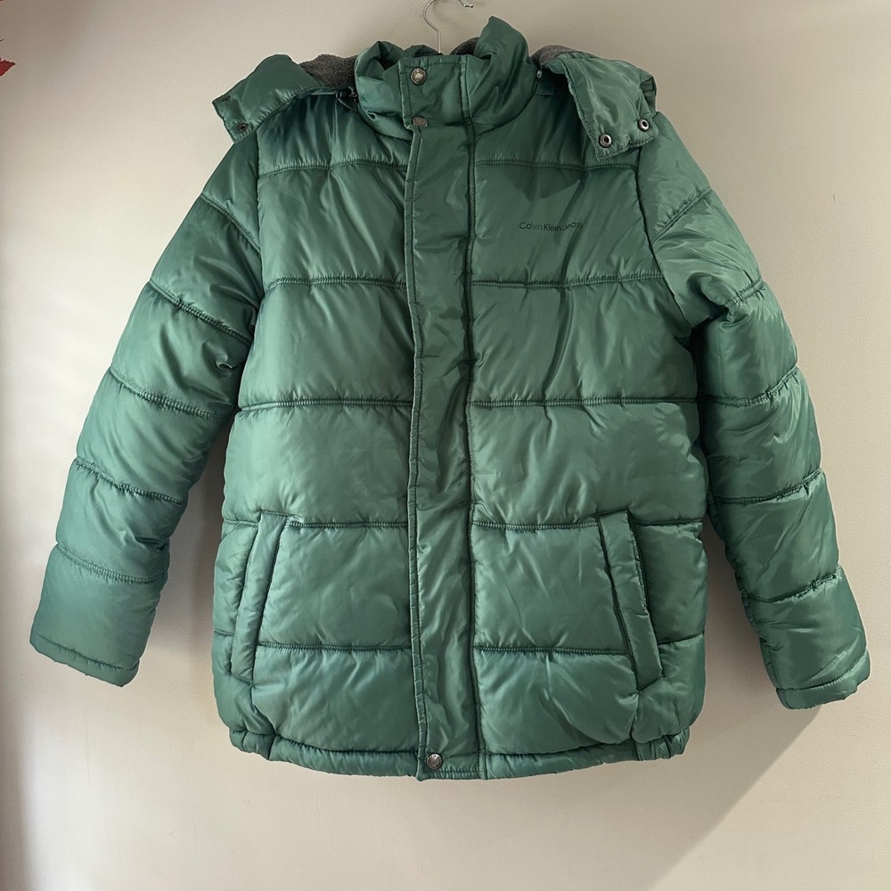 Calvin Klein Jeans Green Puffer Hooded Jacket Size‎ Large 14-16